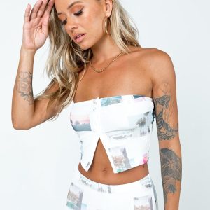 Picture Perfect Strapless Top White Multi