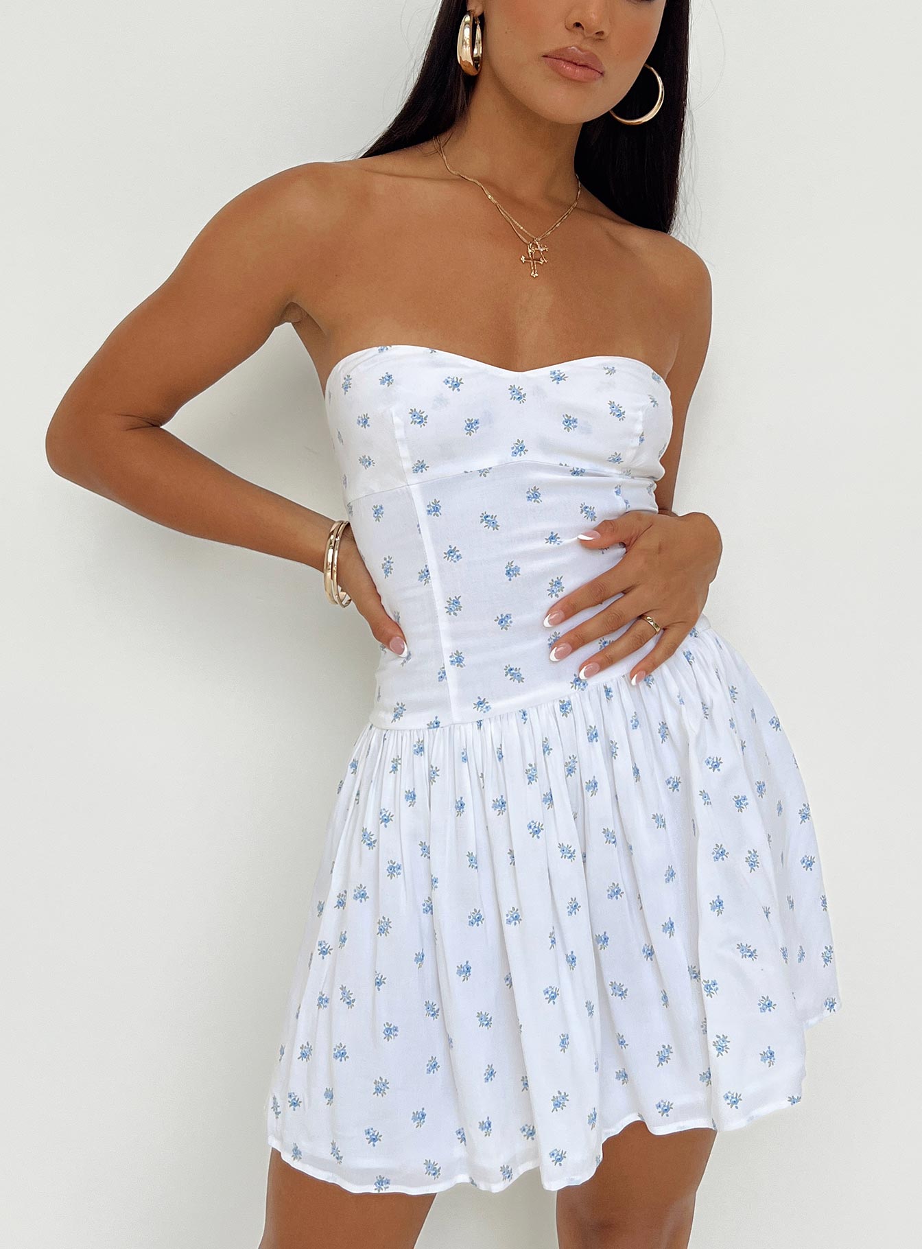 Bette Strapless Mini Dress White / Blue - Image 3
