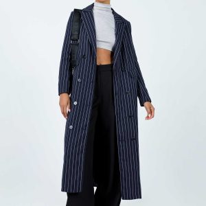 Alkiria Trench Coat Navy Pinstripe