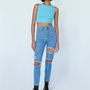 Lilla Distressed Straight Leg Denim Jeans