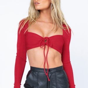 Loriella Ring Detail Long Sleeve Top Red