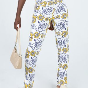 Tropical Dreams High Rise Straight Leg Denim Jeans Off White