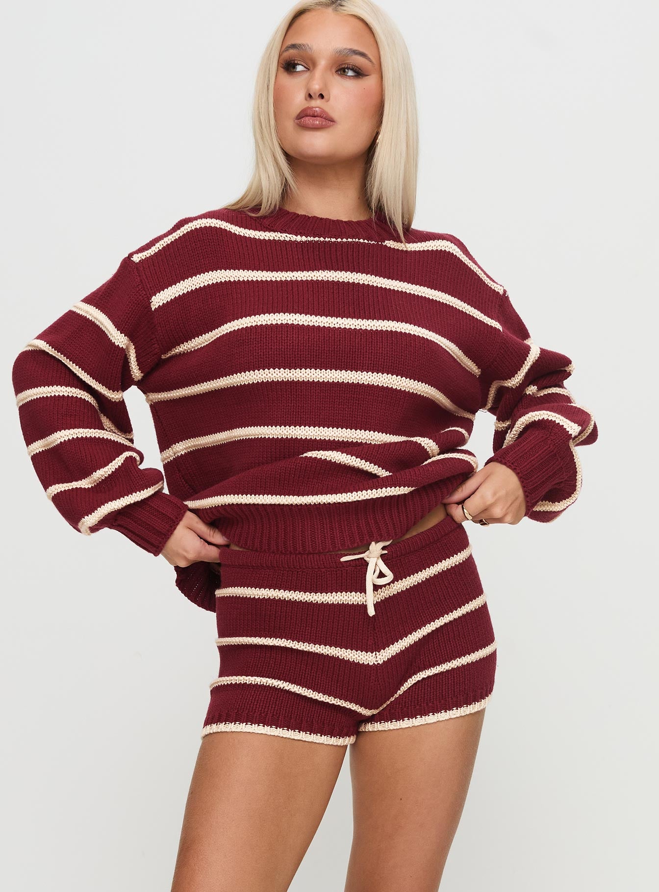 Read Your Mind Knit Short Maroon Stripe - Image 2