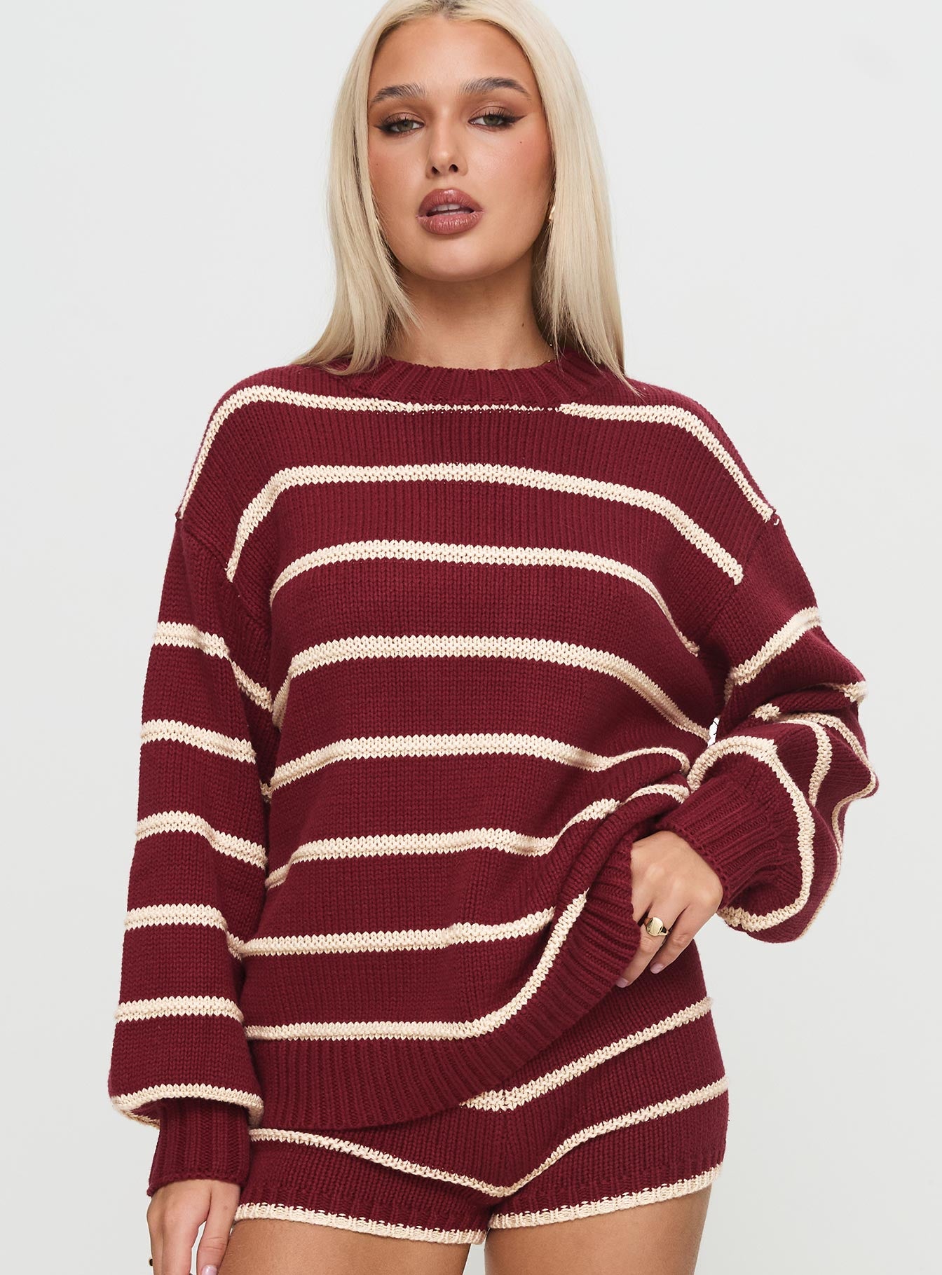 Read Your Mind Knit Sweater Maroon Stripe - Image 2
