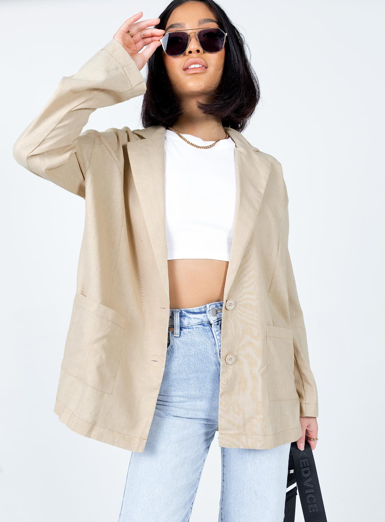 Amber Oversized Linen Blazer Beige - Image 2