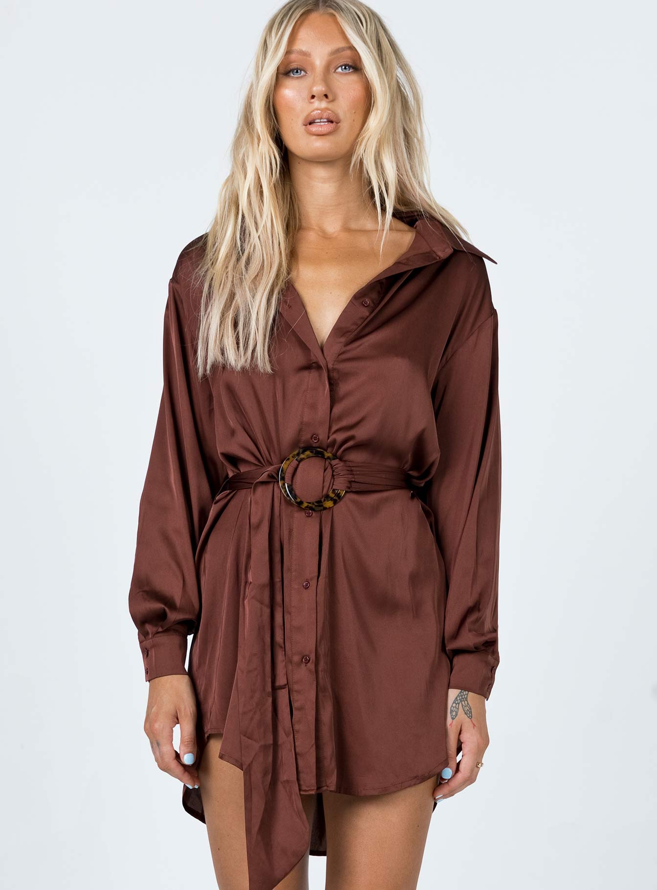 Leighton Mini Dress Brown - Image 3