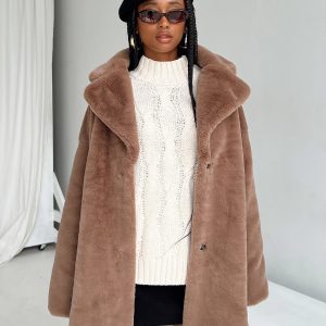 Angus Faux Fur Coat Brown