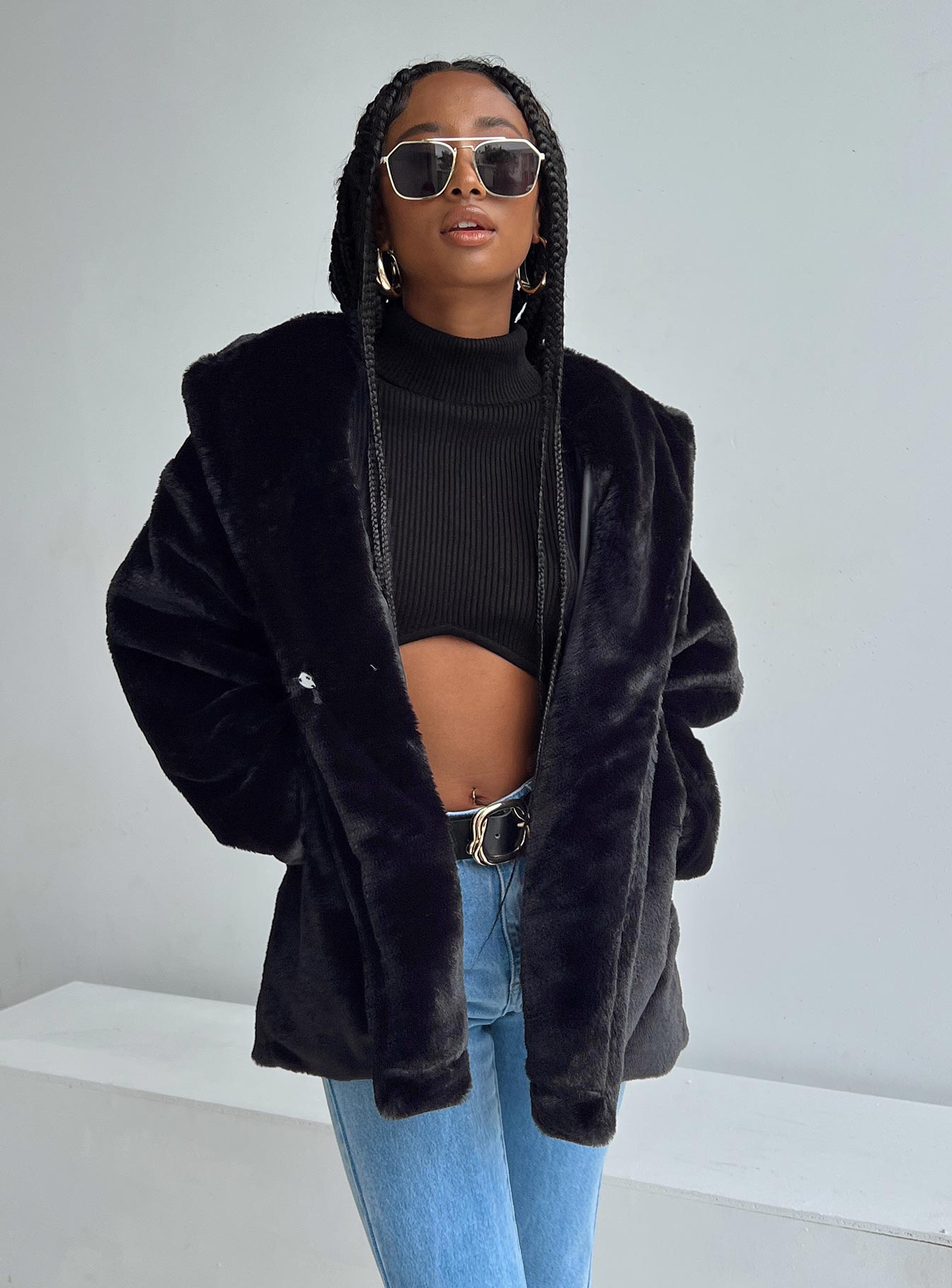 Dune Faux Fur Jacket Black - Image 3