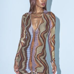 Motel Aviva Dress Earthy Gradient Brown
