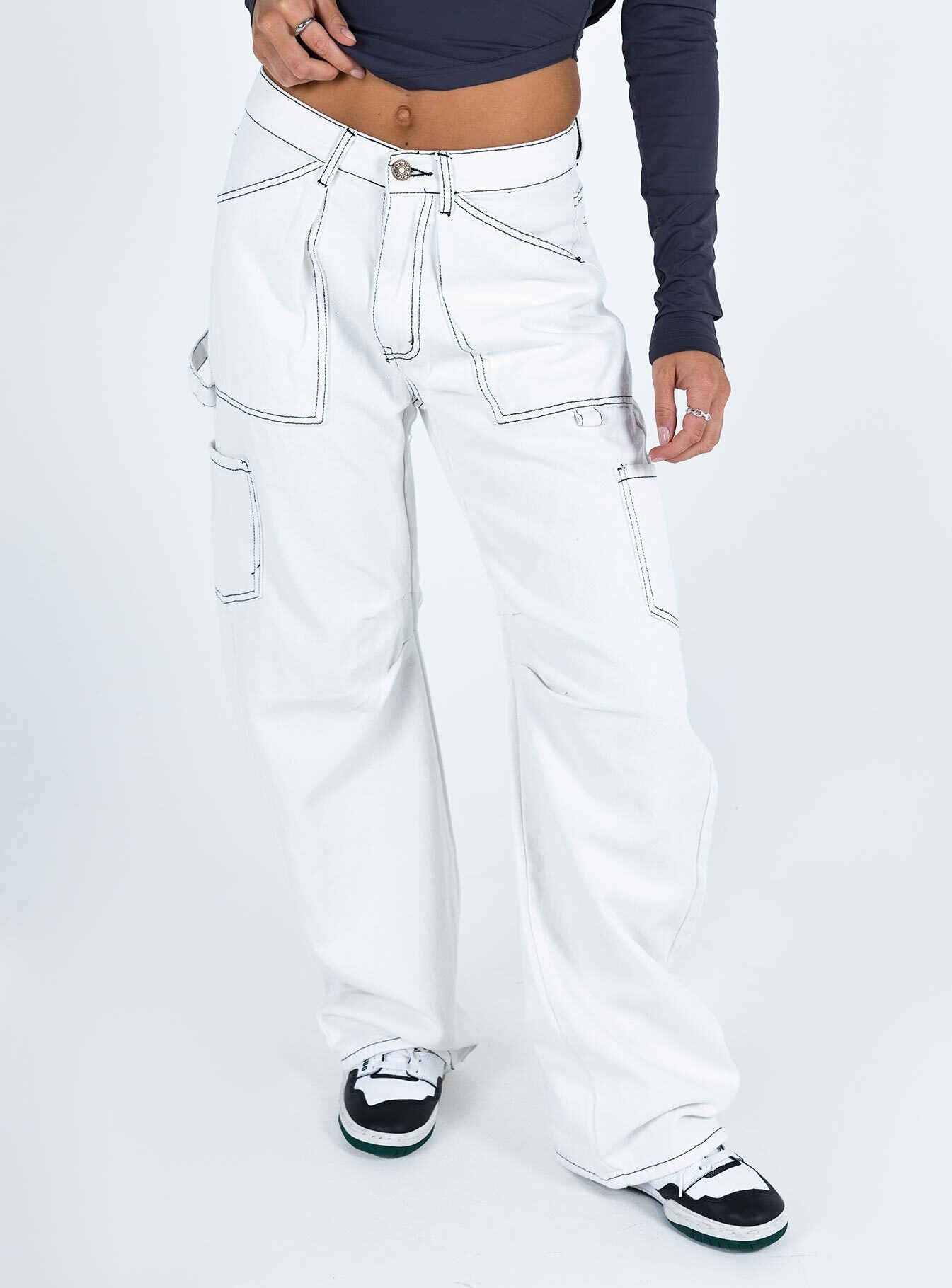 Miami Vice Mid Rise Straight Leg Cargo Pants White - Image 2