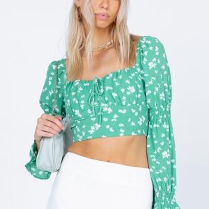 Rylee Long Sleeve Top Green Floral