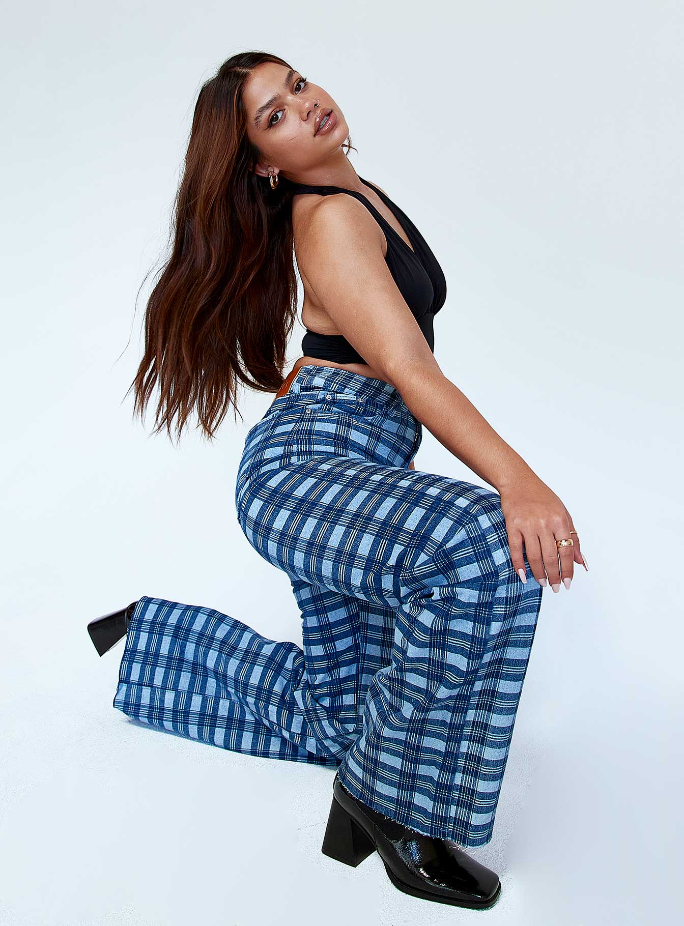 Alice Wide Leg Check Jeans Denim - Image 5