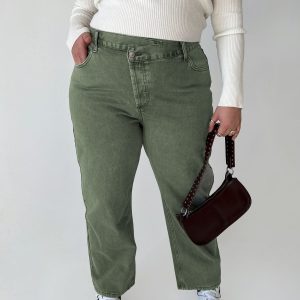 Holly Asymmetric Straight Leg Jean Green Denim Curve