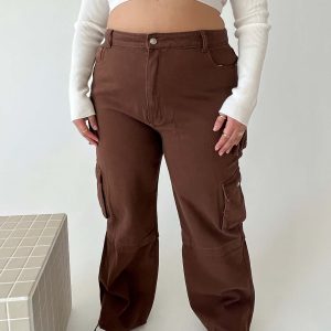 Darla Cargo Denim Jeans Brown Curve