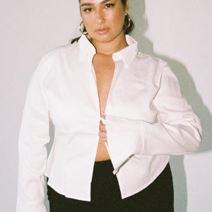 Belshaw Lace Up Back Shirt Ivory Curve