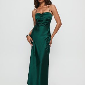 Fireproof Halter Maxi Dress Forest Green