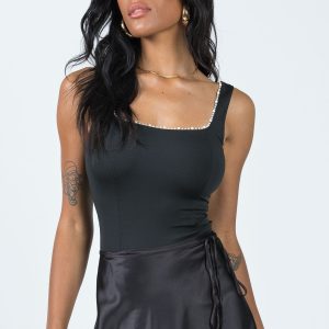 Dayrell Pearl Trim Bodysuit Black