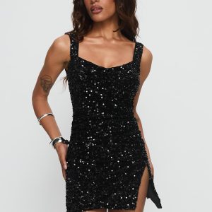 Centerfold Sequin Mini Dress Black