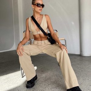 Paige Mid Rise Cargo Jean Denim Beige