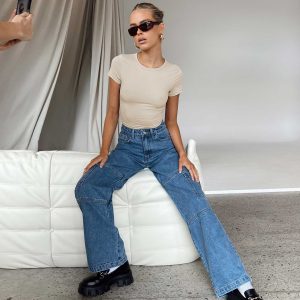 Saffie Wide Leg Jeans Mid Wash Denim