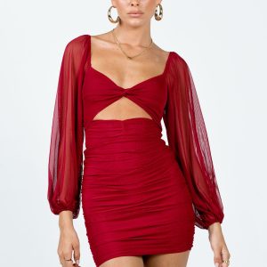 Merley Long Sleeve Mini Dress Burgundy