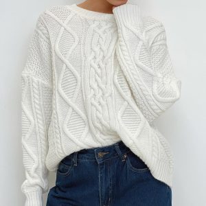 Canlish Cable Sweater Cream Lower Impact