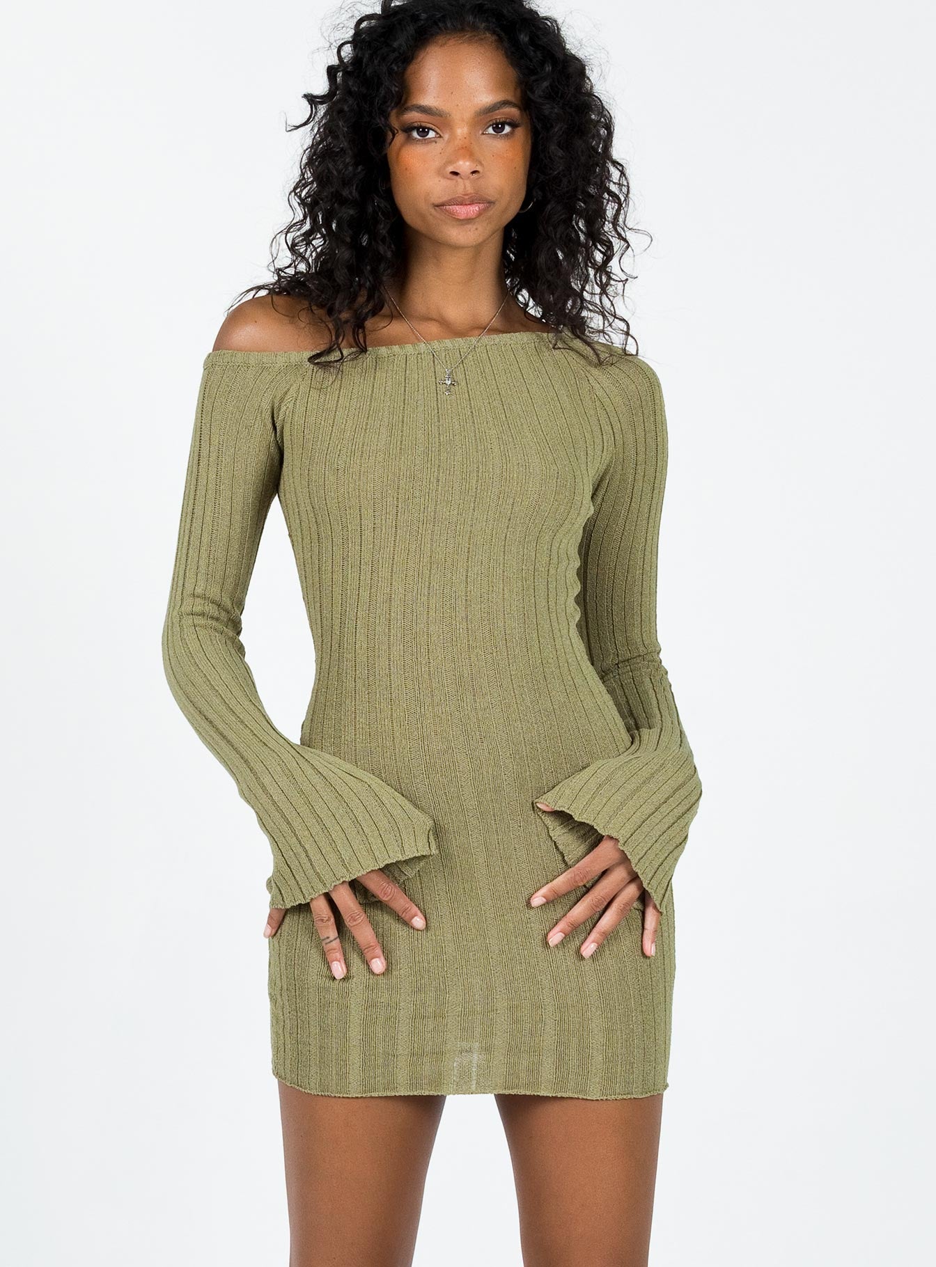 Santorini Knit Mini Dress Green - Image 2