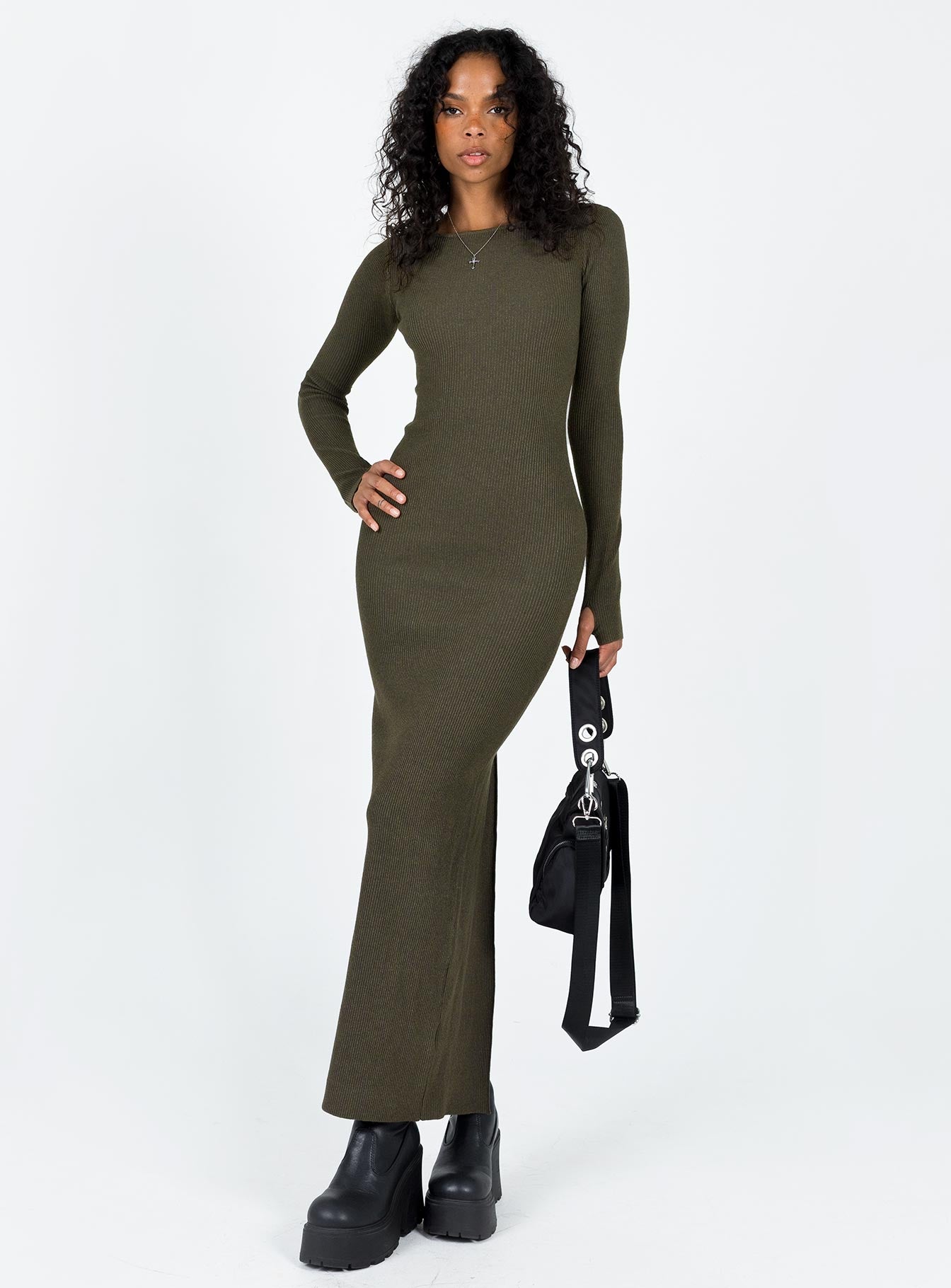 Karim Ribbed Knit Maxi Dress Khaki - Image 2