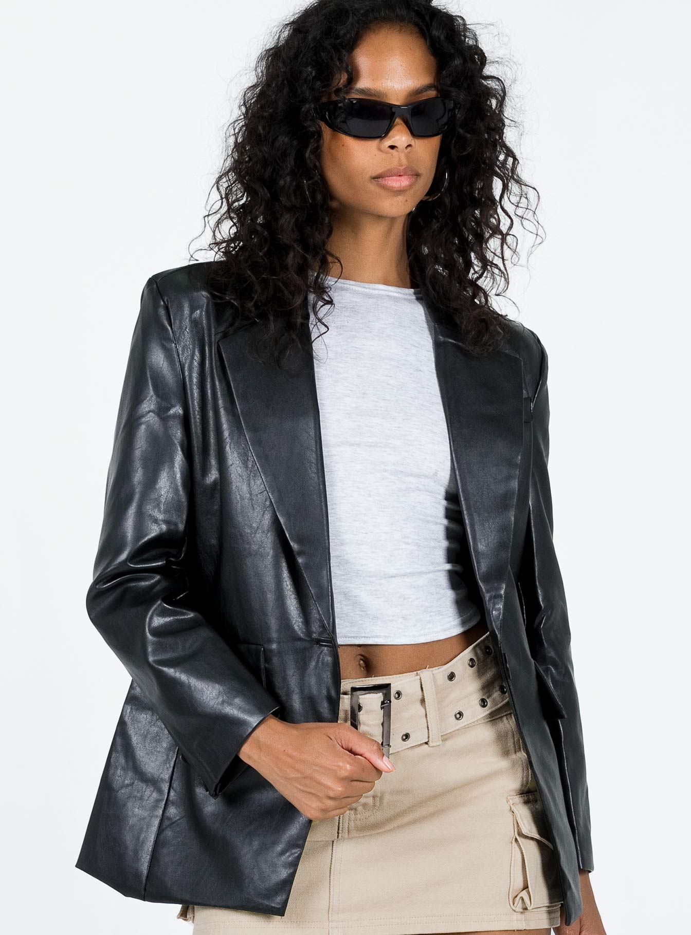 Jocelyn Faux Leather Blazer Black - Image 2