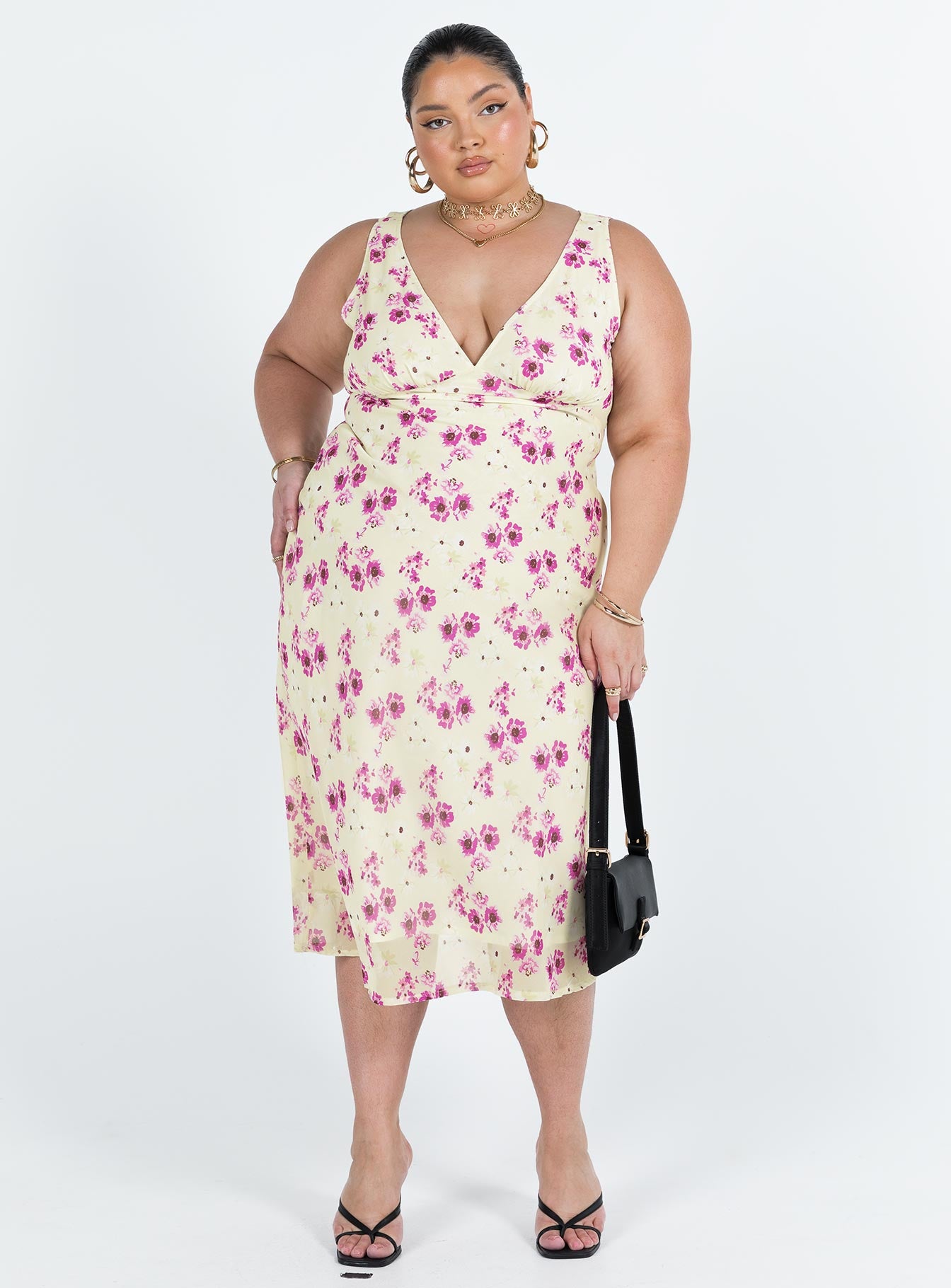 Nellie Midi Dress Yellow Floral Curve - Image 2