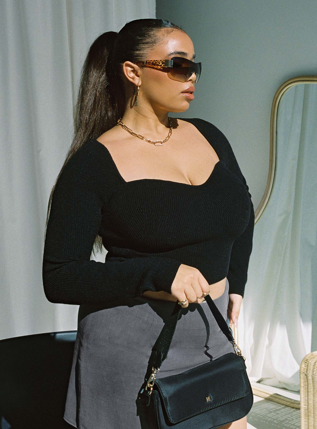 Alima Long Sleeve Top Black Curve