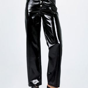 Renni Low Rise Vinyl Pants Black