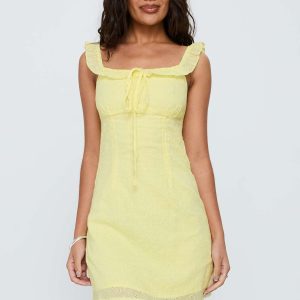 Funny Girl Broiderie Mini Dress Yellow