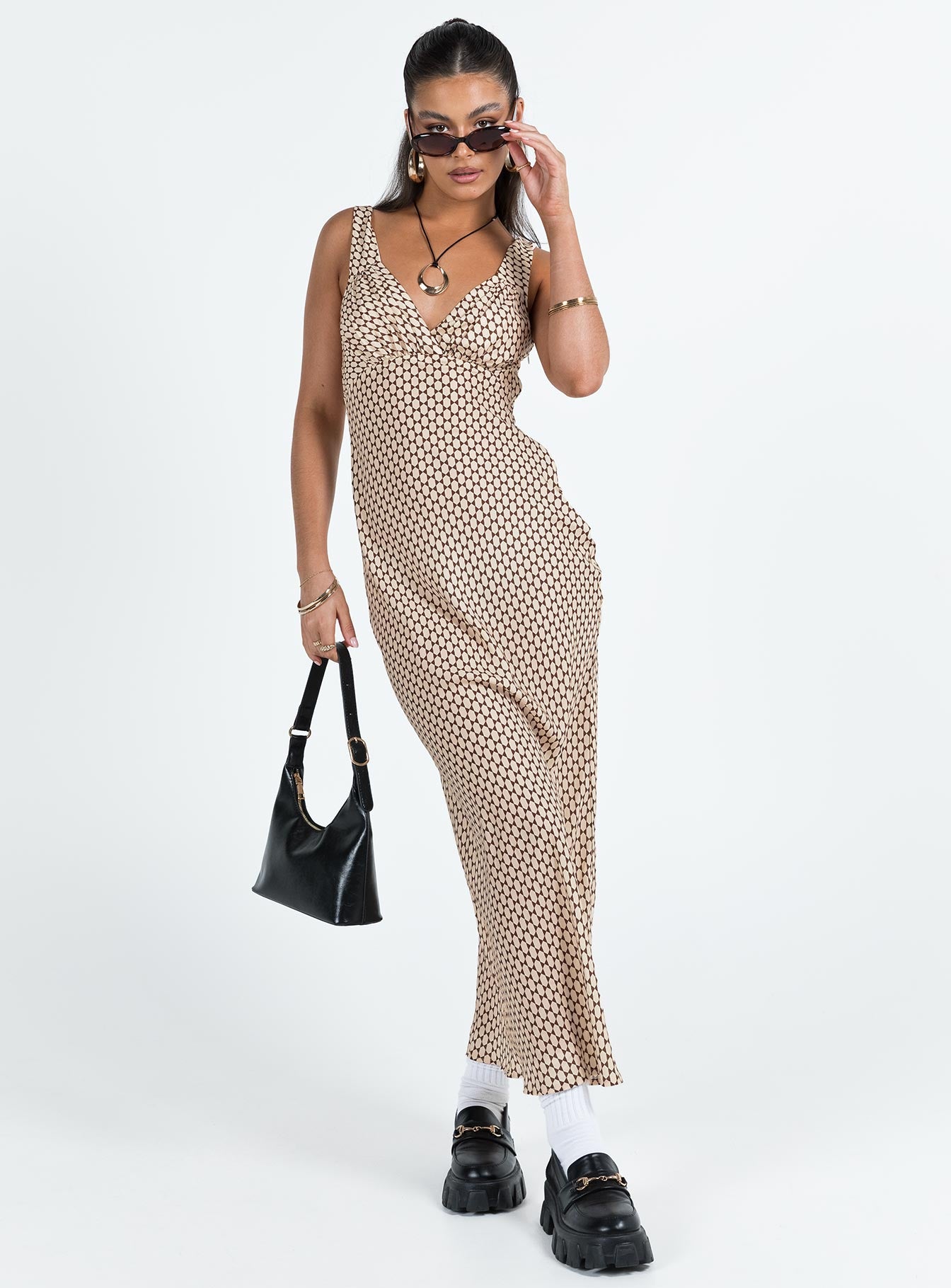 Maysa Geo Maxi Dress Beige - Image 3