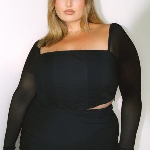 Beverly Long Sleeve Top Black Curve