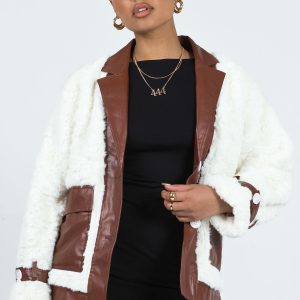 Tudor PU Faux Fur Jacket White / Brown