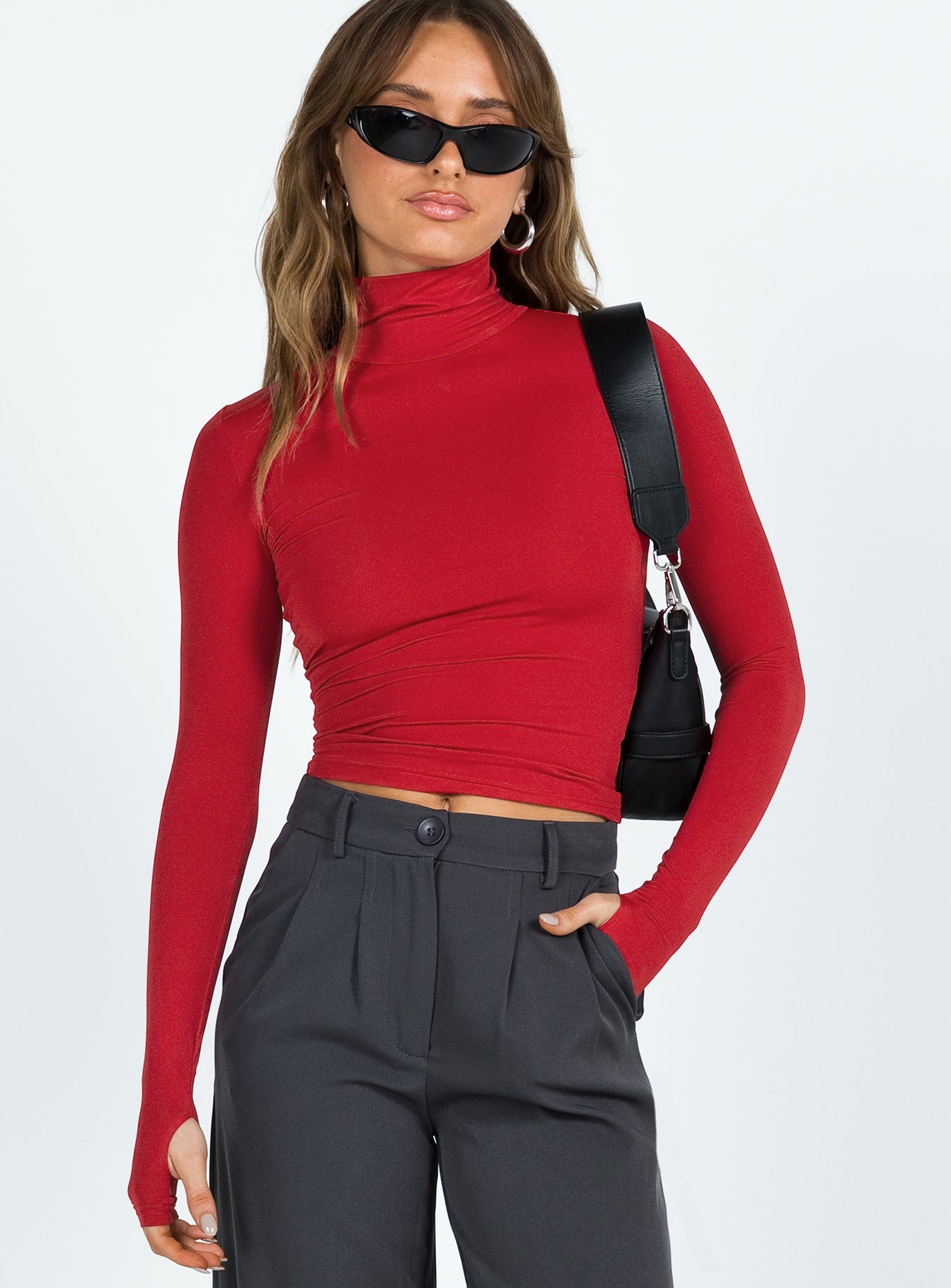 Elysium Long Sleeve Turtleneck Top Red - Image 2
