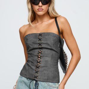 Soft Spoken Strapless Tie Up Top Black