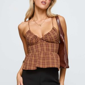 Croatia Frill Top Brown Check