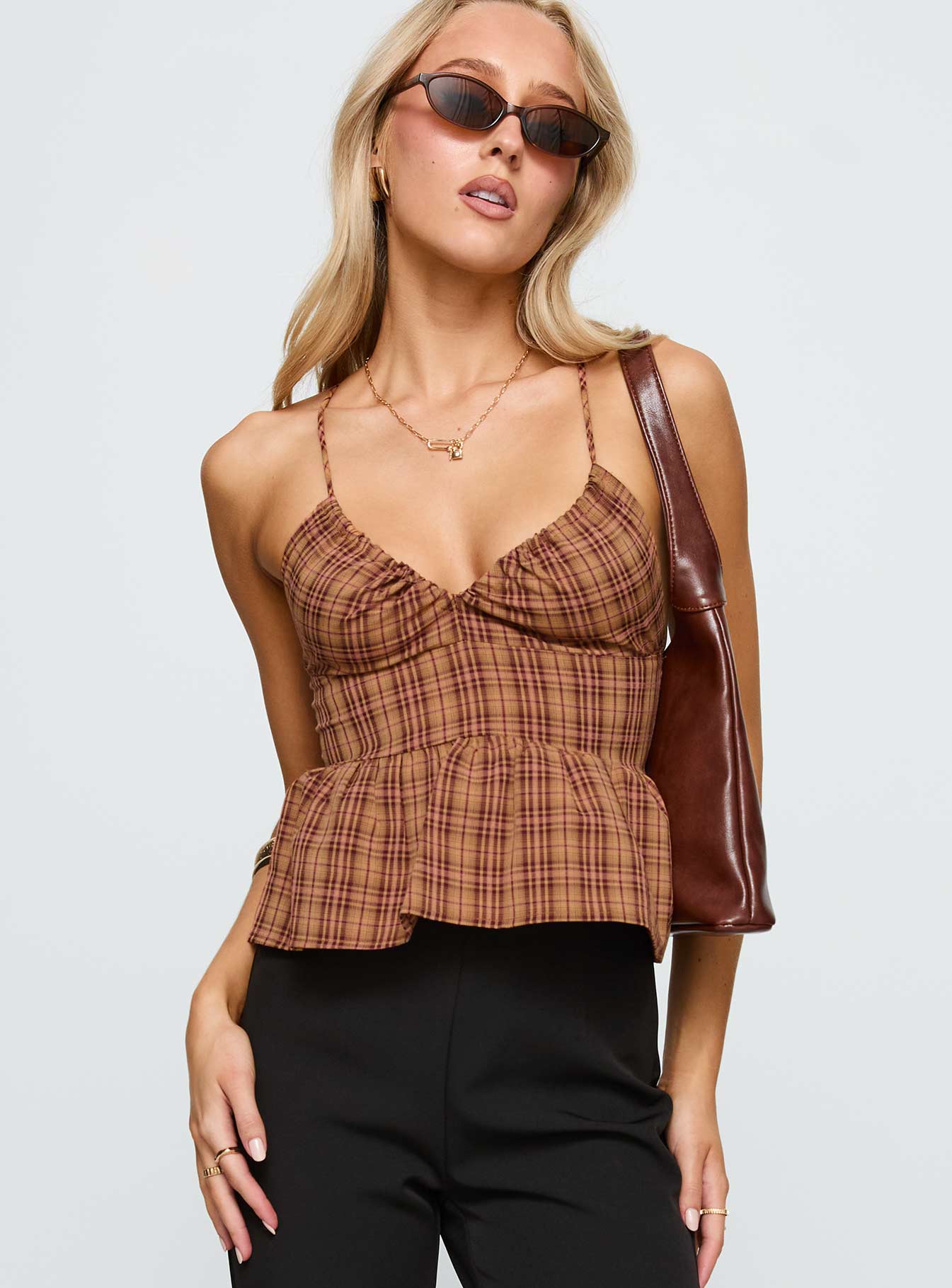 Croatia Frill Top Brown Check
