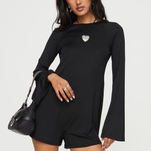 Fayette Long Sleeve Romper Black
