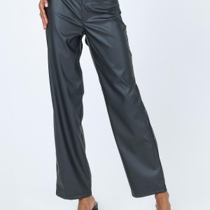 Desire Hip Cut Out PU Pants Black