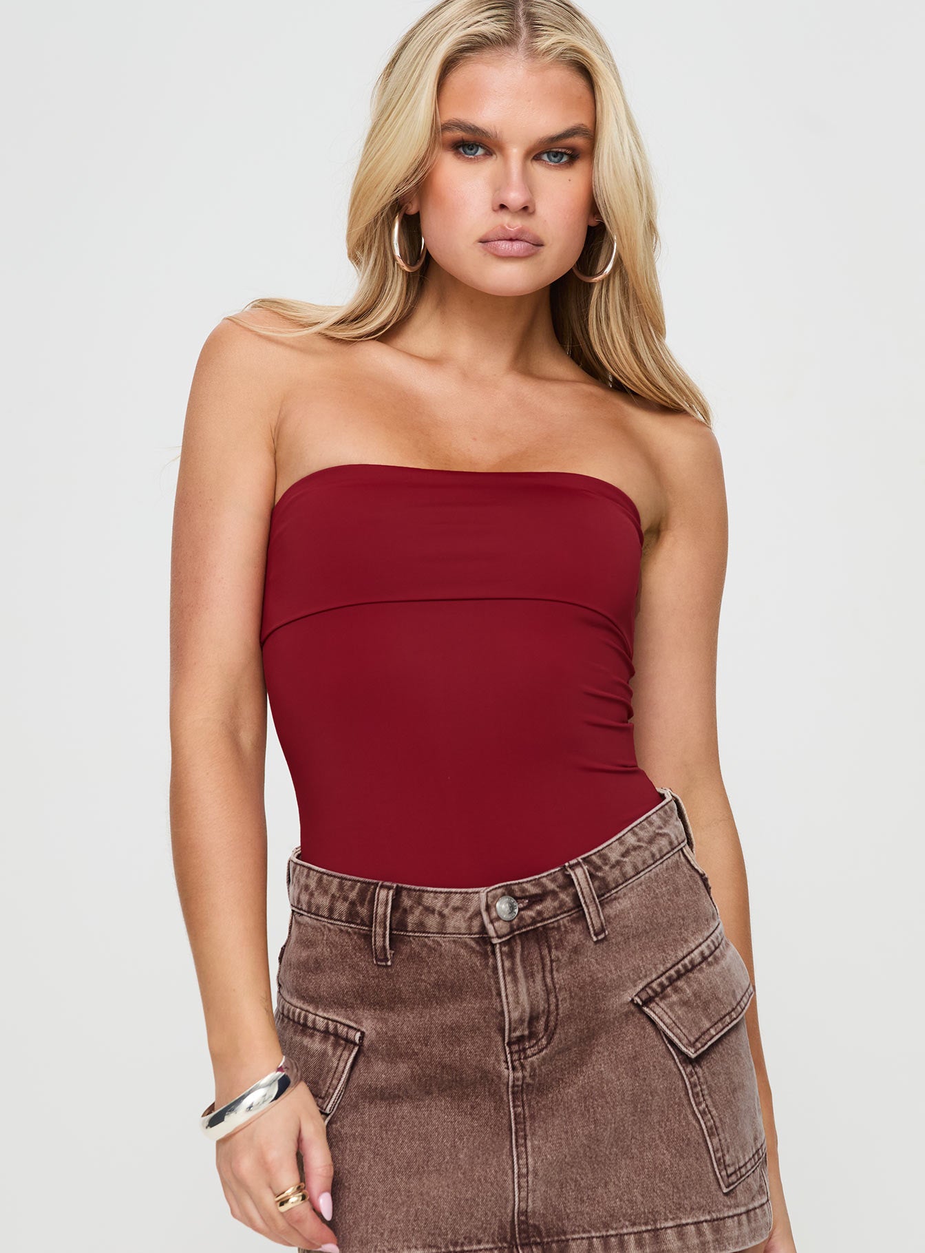 Niner Strapless Bodysuit Burgundy - Image 2