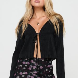 Chantria Long Sleeve Halter Top Black