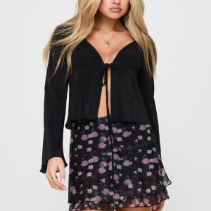 Sunny Skies Mini Skirt Black Floral