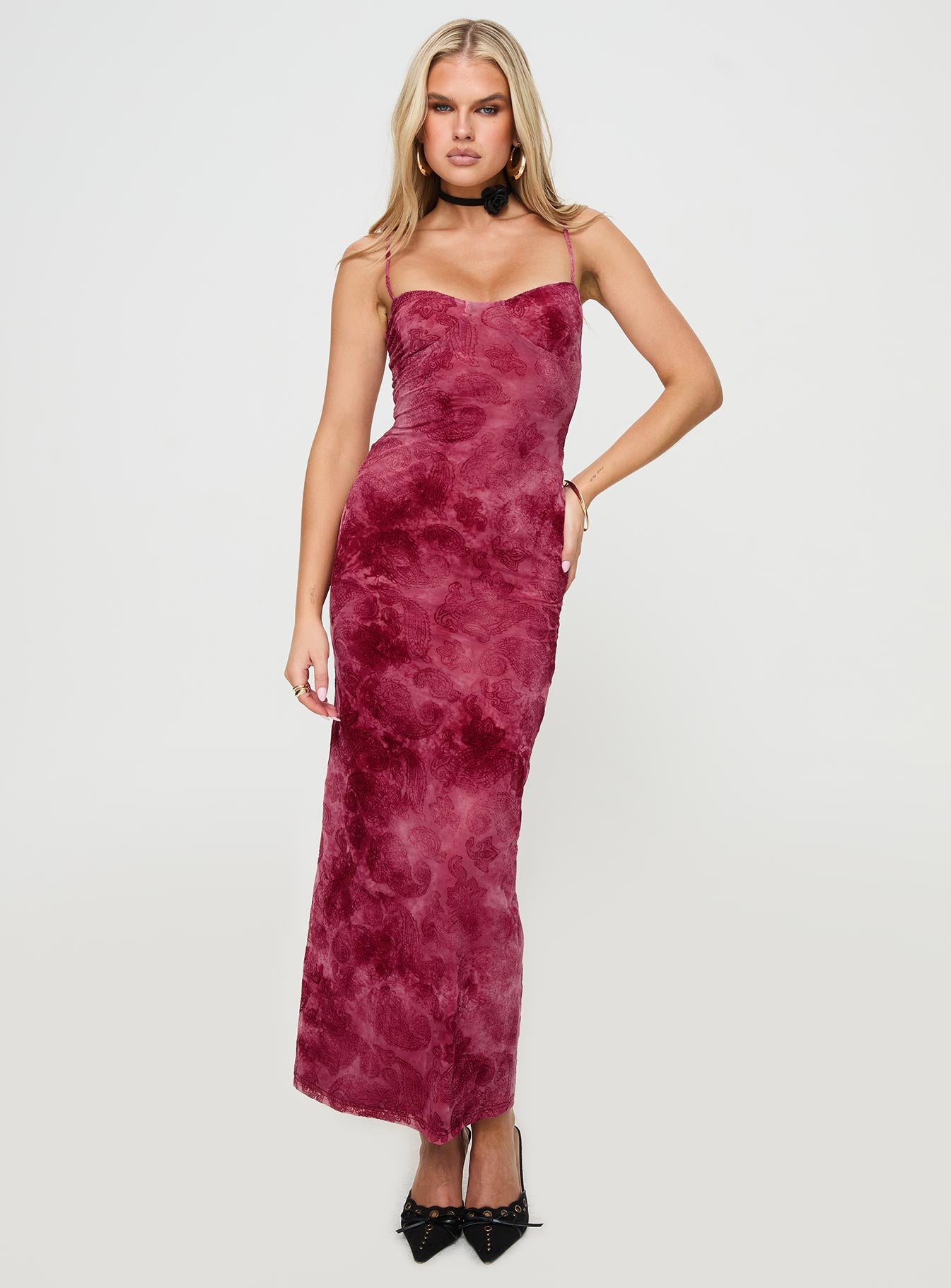 Orla Paisley Maxi Dress Burgundy - Image 2