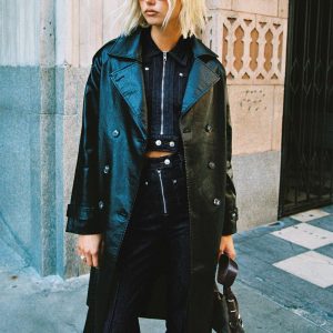 Think Later Faux Leather Trench Coat Black