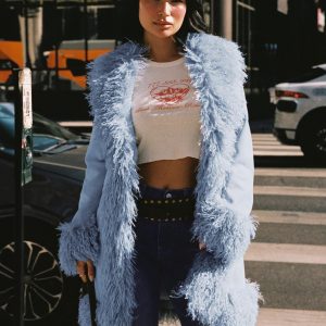 Josefina Faux Fur Detail Jacket Blue