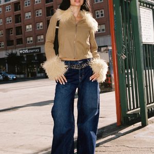 Savenna Mid Rise Wide Leg Jeans Dark Wash / Leopard