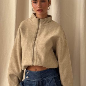 Chayden Cropped Bomber Jacket Beige